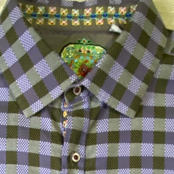 Robert Graham Purple Check Cotton Lightweight Embroidery Cuffs Shirt - Sz-2XL - Picture 2 of 16